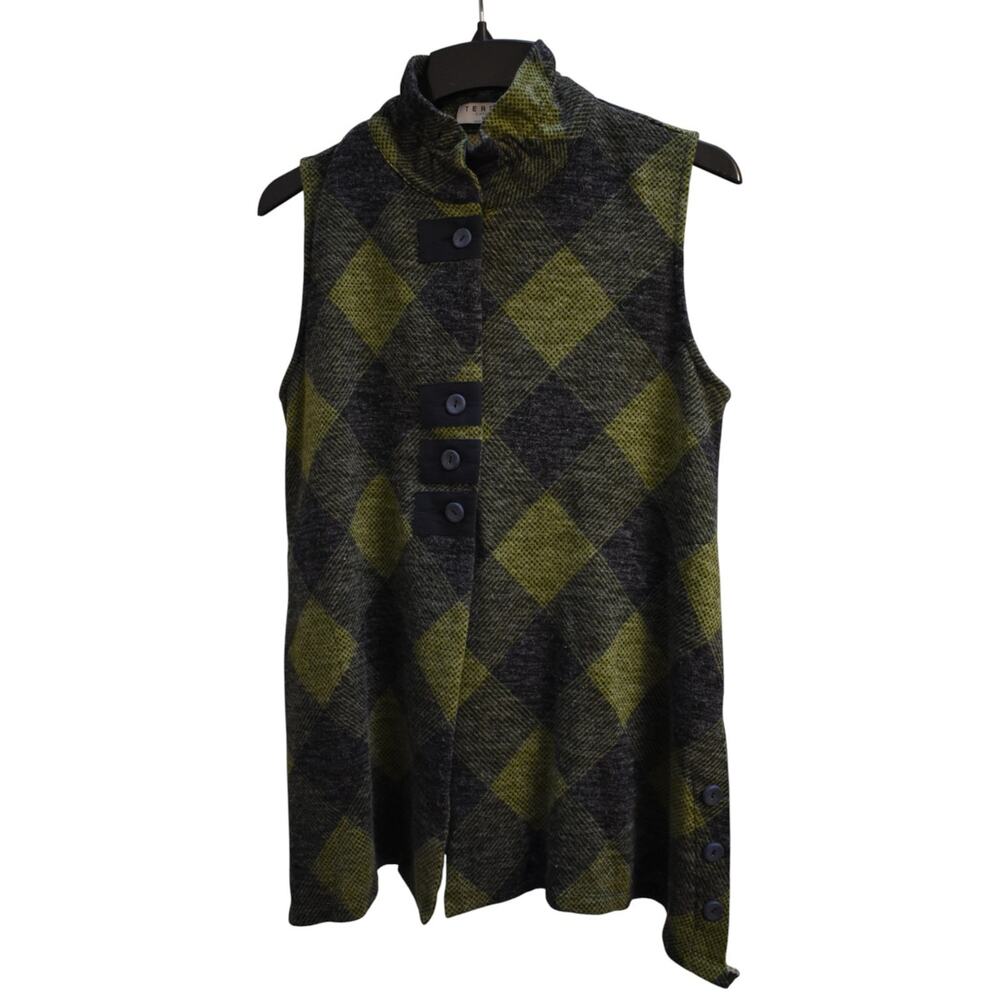 TERRA SJ APPAREL Plaid Tunic Top Sleeveless Tank Shirt - Green / Gray - Womens M